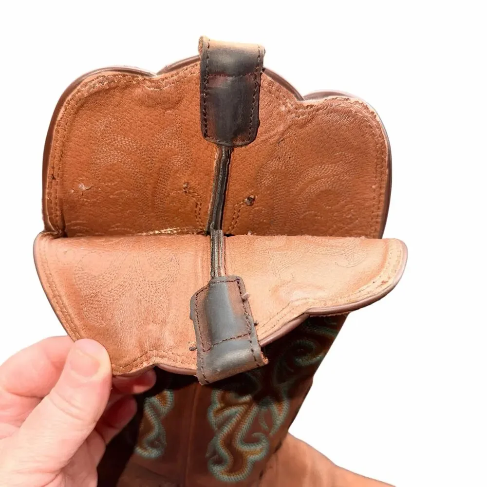 Justin Leather Western Boots Tan Turquoise Stitch Women 7B